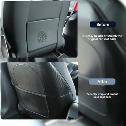 TOPABYTE Seat Back Kick Protector for Tesla Model Y Model 3 Model S Model X Leather Backseat Mats for Kids Wear-Resistant Back Seat Cover with Extra Organizer Pocket 2 PCS -Carbon Fiber
