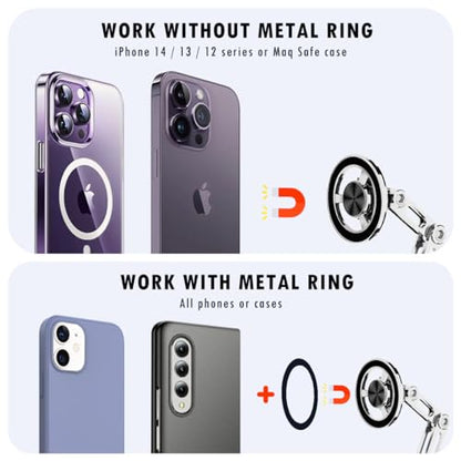Universal 360° Pro Magnetic Car Phone Holder (2025) – Super Strong Suction & Adjustable Phone Mount for All Mobile Phones, Hands-Free Viewing with Metal Ring, No Signal Interference - color: Silver