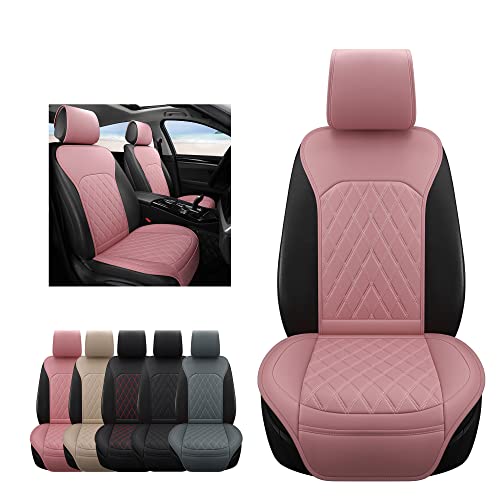 Sanwom Universal Front Leather Car Seat Covers Pink 2 Pcs Luxury Seat Covers, Anti-Slip Waterproof Auto Driver Cushions Fit SUV Pickup Van Sedan, Chevy Silverado GMC Sierra Dodge Ram Tacoma Ford - color: Pink-FRONT PAIR
