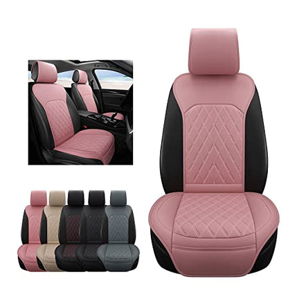Sanwom Universal Front Leather Car Seat Covers Pink 2 Pcs Luxury Seat Covers, Anti-Slip Waterproof Auto Driver Cushions Fit SUV Pickup Van Sedan, Chevy Silverado GMC Sierra Dodge Ram Tacoma Ford - color: Pink-FRONT PAIR