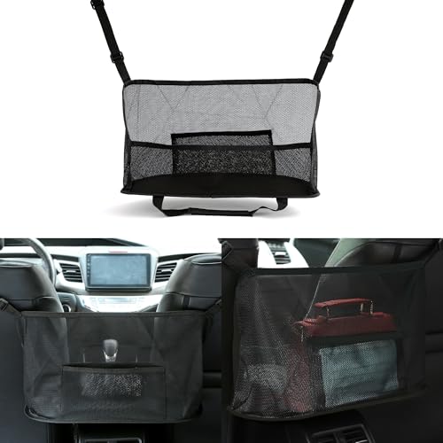 Car Net Pocket Handbag Holder, Organizer Mesh Bag Between Two Seat, Driver Storage Netting Pouch for Handbag Purse, Barrier of Backseat Pet Kids, Car Accessories for Women Men (Black) - color: Black