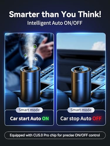 Ceeniu Smart Car Air Fresheners, New Smell Experience By Ultrasonic mist, Auto On/Off, Natural Fragrance Lasts for 4 Months, Adjustable, Built-in Battery Car freshener - style: New Car Smell