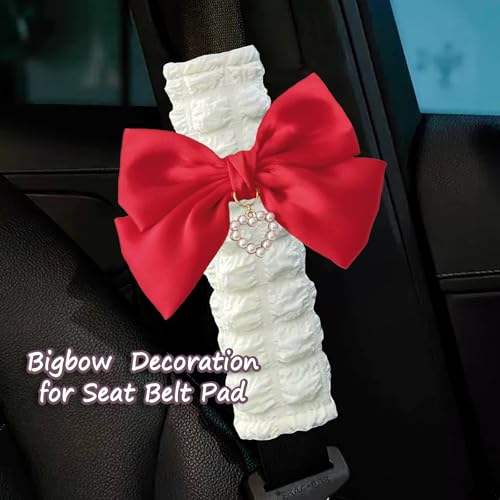 Fashion Big Bow Car Seat Belt Cover Pads (2 in a Pack), Car Accessories Seat Belt Shoulder Strap Protector Universal Seat Belt Cover (red) - color: red