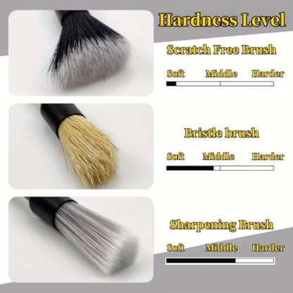 Car Detailing Brush Set Soft Bristles Ergonomic Handles for Air Vent Cleaning, Dashboard Dusting and Interior Wash, Black, 3pcs/Set - color: Black