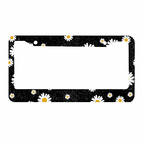 Decorative License Plate Frame White Daisy Black Background Car Tag Frame Aluminum Auto License Plate Holder for Men Women - color: Multi-0003