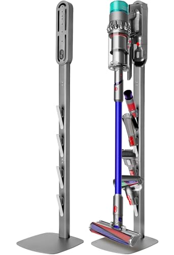 Vacuum Stand for Dyson Gen5 V15 V12 V11 V10 V8 V7 V6, Metal-Base Vacuum Attachment Holder with 4 Hooks, Hidden Cord Management & Storage Bracket for Dyson Cordless Vacuums, Silver - color: Silver, size: 4 Hooks