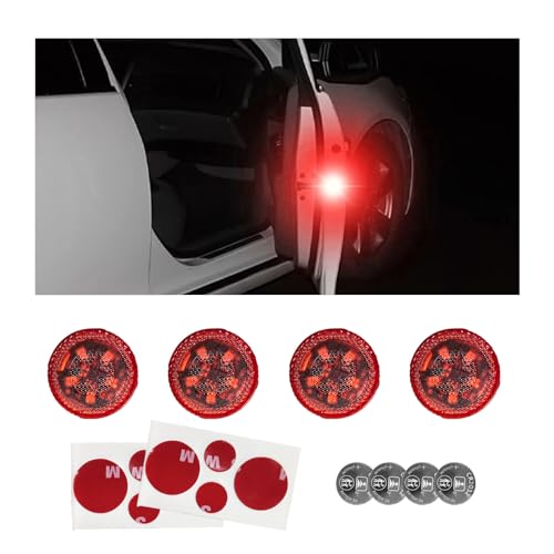 Dickno 4 PCS Wireless Car Door LED Warning Lights, 5 LED Roadside Auto Flashing Safety Signal for Anti Rear End Collision, Universal Strobe for Car SUV Truck (Red) - color: Red