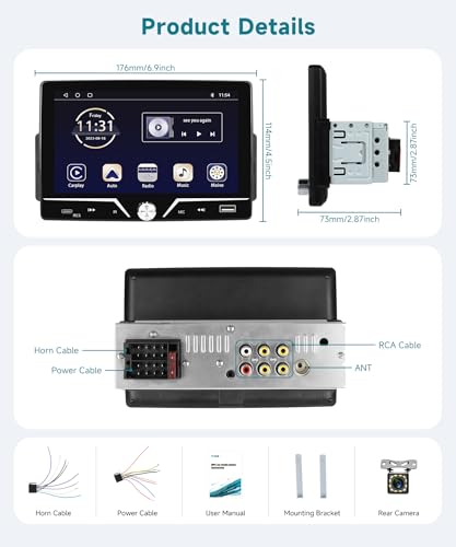 Single Din Radio with Wired CarPlay & Android Auto, 7" HD Touch Screen,Single Din Car Stereo with Mirror Link, SWC, FM Radio, Bluetooth,USB/Type C, EQ for Car Audio - style: Dual USB & Center knob