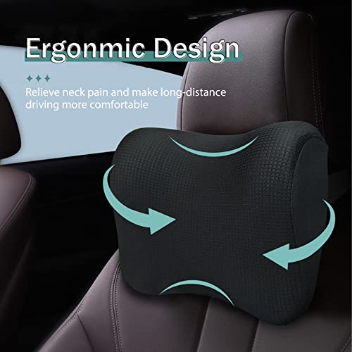 Super Fit Car Headrest Pillow, Car Pillow for Driving with Adjustable Strap, 100% Memory Foam Neck Pillow, Breathable Removable Cover & Ergonomic Design - Softness Travel Car Neck Pillow(Black, 1Pc) - color: Black