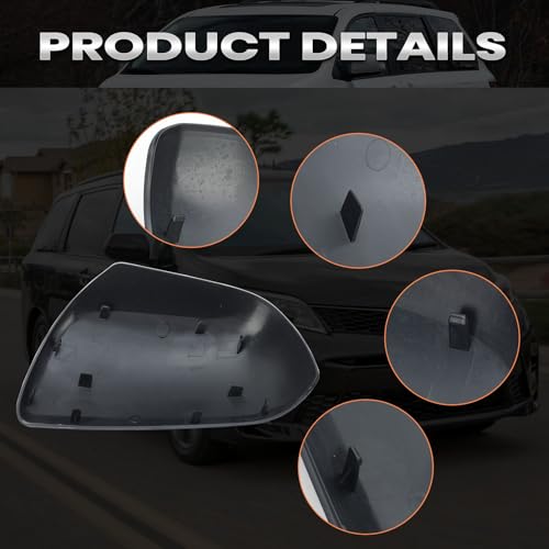 Compatible with 2012-2020 Toyota Sienna Right Side Mirror Cover Cap, Gray Passenger Side Clip-on Mirror Cap Replacement Without Turn Signal Light Replaces for 87915-08021-B1 - color: Right Gray