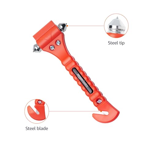 Amazon Basics Emergency Escape Tool, Window Breaker and Seatbelt Cutter, Car Safety Hammer with Protective Bracket, Bright Orange, 4 Pack, SW-835 - size: 4-pack