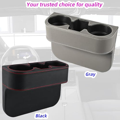 Car Cup Holder Expander & Seat Gap Filler - PU Leather Cover with Stitching, Multifunctional Front Seat Organizer, for Car Truck Van, Holds Large Cups and Phones,Prevent Dropping Items (1 Pack, Gray) - color: Gray
