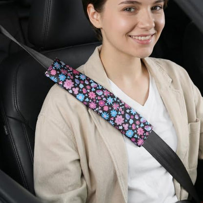 2 PCS Seat Belt Cover Pad, Soft and Cute Seat Belt Protector, Universal Car Accessories and Interior Decor (Floral Print)