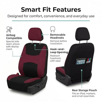 FH Group Light & Breezy Cloth Car Seat Cover Front Set, Airbag Ready with Gift- Universal Fit for Cars Trucks and SUVs (Burgundy/Black) FB030102 - color: Burgundy, size: Front Set