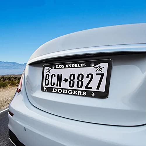 2 Piece License Plate Frames for Dodgers, Anti-Dirty and Rustproof Aluminum Alloy License Plate Frames US Standard License Plate Holder with Screw Caps Set (D-Black) - color: D-Black