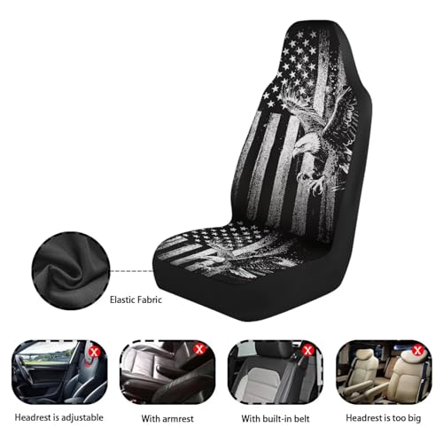 Eagle Car Front Seat Covers Anti-Slip Gray US Flag Car Seat Cover for Front Seats Set of 2 Patriotic Removable Automotive Accessories Universal Fit for Cars SUVs Sedans - color: Eagle Gray US Flag