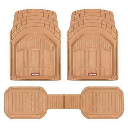 Motor Trend 943-BG FlexTough Defender Car Floor Mats -Next Generation Deep Dish Heavy Duty Contour Liners for Car SUV Truck & Van-All Weather Protection, Trim to Fit Most Vehicles Beige - color: Beige, style: FlexTough NextGen