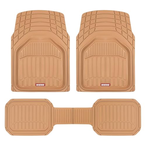Motor Trend 943-BG FlexTough Defender Car Floor Mats -Next Generation Deep Dish Heavy Duty Contour Liners for Car SUV Truck & Van-All Weather Protection, Trim to Fit Most Vehicles Beige - color: Beige, style: FlexTough NextGen