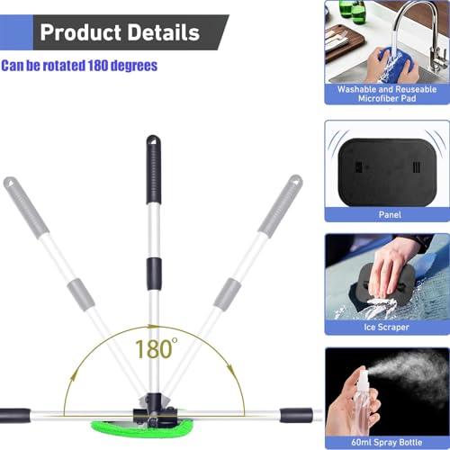 desin Windshield Cleaning Tool, Car Window Cleaner Windshield Cleaner with 4 Reusable and Washable Microfiber Pads and Extendable Handle Auto Inside Glass Wiper - color: Dark green