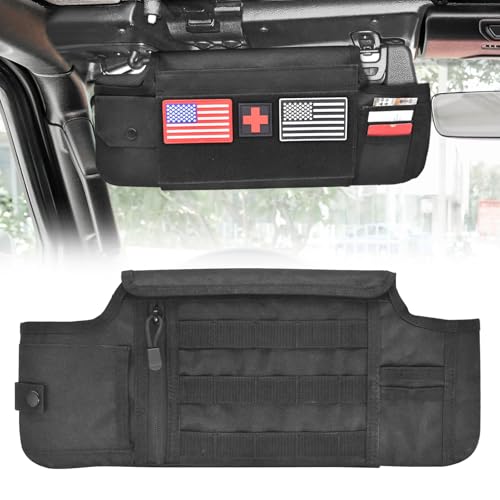 Sun Visor Organizer Compatible with Wrangler JL & JT 2018-2025, Driver's Side Front Tactical Visor Storage Molle Webbing Visor Storage, car Sunglasses Clip, Multi-Pocket