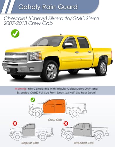in-Channel Window Rain Guard for Chevrolet Chevy Silverado/GMC Sierra 2007-2013 Crew Cab Rain Guards Side Window Visors Low Profile Vent Visor Window Deflectors Vent Shades Truck Accessories - size: 2007-2013 Silverado/ Sierra Crew Cab