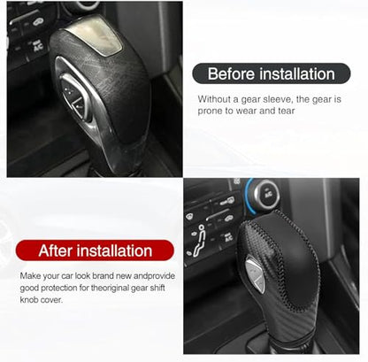 UGSHY 1 PC Car Leather Gear Shift Knob Cover, Automatic Transmission Car Boots Shifter Lever Knob Trim, Compatible with Ford Maverick Esports Mondeo Carnival Edge Escort (Black)