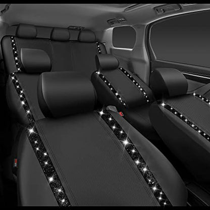 CAR PASS Bling Diamond Car Seat Covers, Shining Rhinestones Waterproof Faux Leather, 7 Seats 3 Rows with Zipper Glitter Crystal Sparkle Strips Universal Fit 95% MPV,SUV,CAR for Women Girl, Black - color: Solid Black Seven Seats, size: Full Set