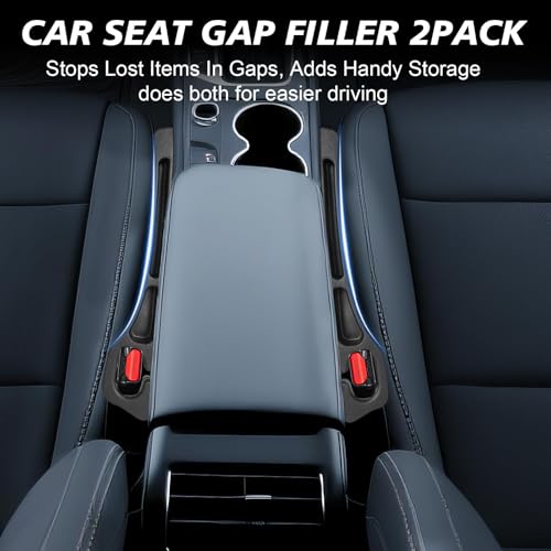 Car Seat Gap Filler 2 Pack, Built-in Storage Slot & Seat Belt Pass-Through Design, No-Readjust Gap Blocker Organizer for SUV Truck Sedan, Universal Fit Car Interior Accessories