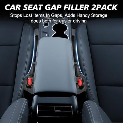 Car Seat Gap Filler 2 Pack, Built-in Storage Slot & Seat Belt Pass-Through Design, No-Readjust Gap Blocker Organizer for SUV Truck Sedan, Universal Fit Car Interior Accessories