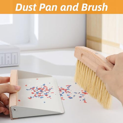 Small Dustpan and Brush Set with Wooden Handle,Mini Metal Crumb Sweeper for Countertops,Desk,Pet Hair,Car,Portable Cleaning Tools for Kitchen,Camping,Sofa (White) - color: White