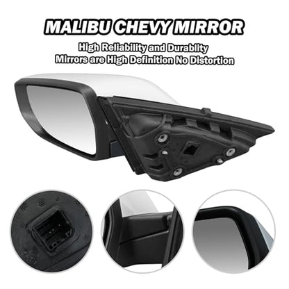 Driver Side View Mirror Compatible with Chevy Malibu 2016 2017 2018 2019 2020 2021 2022 Non Heated Without Signal Light Manual Folding LH(White) - color: 3Pins-WT, size: Left Driver Side