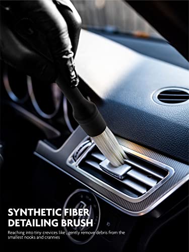 Fantasticlean 9PCS Car Interior Detailing Set, Microfiber Cloth & Applicator, Single-Head Detailing Brushes, Natural Bristles, Scratch-Free & Ultra-Soft for Seats Leather Care or Cleaning - size: IT-ACS01-NT