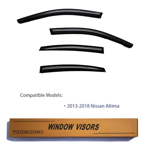 Window Visors Rain Guards fits 2013-2018 Altima, Out-Channel Window Wind Deflectors Vent Shades Accessories, Dark Smoke 4 Pcs, 2014 2015 2016 2017 - size: 2013-2018 Altima
