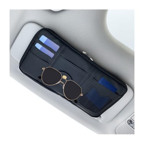 Car Sun Visor Organizer, Multi-Pocket Leather Vehicle Visor Storage Pouch & Sunglasses Holder, Auto Interior Document Card Holder with Double Zipper, Universal for Truck SUV Sedan (Black) - color: Black