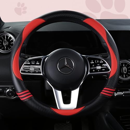 HighnessHwoo Car Steering Wheel Covers for Women Padded Carbon Fiber PU Leather Cute Auto Interior Accessories for Vehicle, Sedan, Universal, Anti Slip, Red, Standard Size, 14.75-15.15in - color: Red+Black, size: Standard Size[14.75-15.15"](37.5-38.5cm)