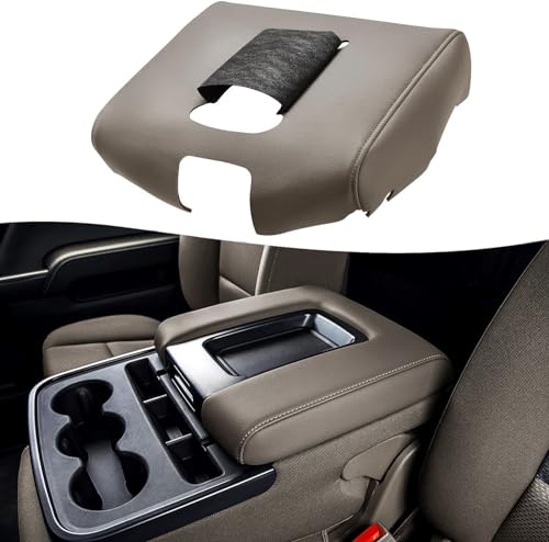KBH Center Console Armrest Cover Replacement for Chevy Silverado & GMC Sierra 1500 2500 3500 2014-2018, Vinyl Leather Upholstery, Split Bench Jump Seat (Cocoa Dune Brown) - color: Cocoa Dune Tan, size: Jump Seat Console, Silverado Sierra 2014-2018