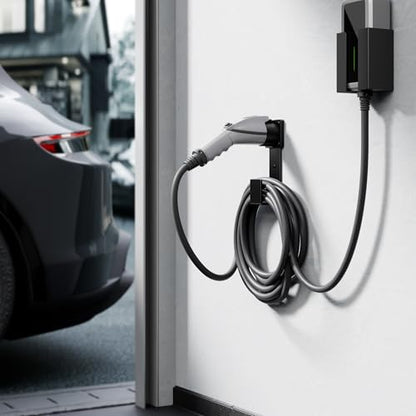 EV Charger Holder Wall Mount – J1772 Cable Organizer & Nozzle Holster with Storage Box for Electric Vehicle Charging