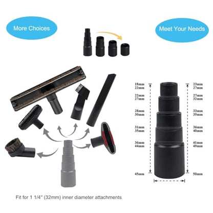 11 PCS Vacuum Accessories for Shop Vac Attachment, 2 1/2" to 1 1/4" and 1 7/8" to 1" Hose Adapter for Shop Vac, 1 1/4" 360 Degrees Swivel Vacuum Hard Floor Brush Flexible Crevice Tool - size: 11 Pack