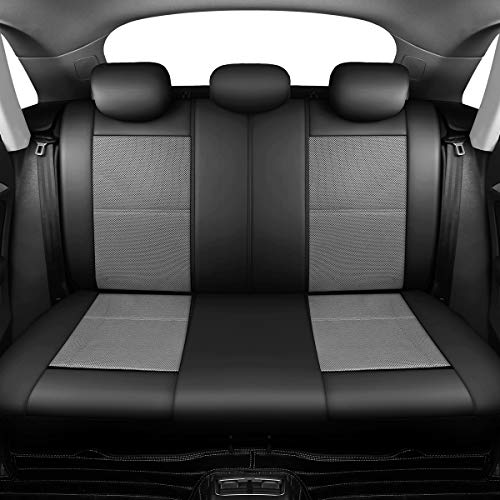 P&J AUTO Leather and Mesh High Back Car Seat Cover Full Set Integrated Bucket Seat Airbag Compatible (Grey) - color: Black and Grey