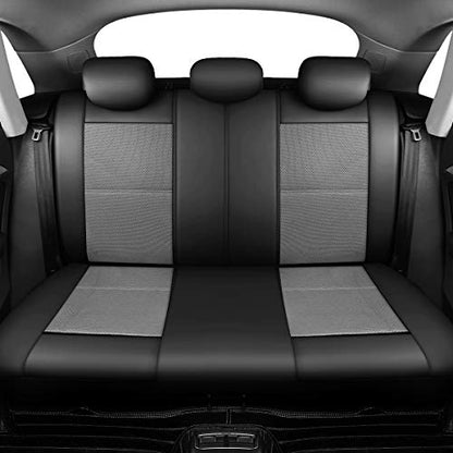 P&J AUTO Leather and Mesh High Back Car Seat Cover Full Set Integrated Bucket Seat Airbag Compatible (Grey) - color: Black and Grey