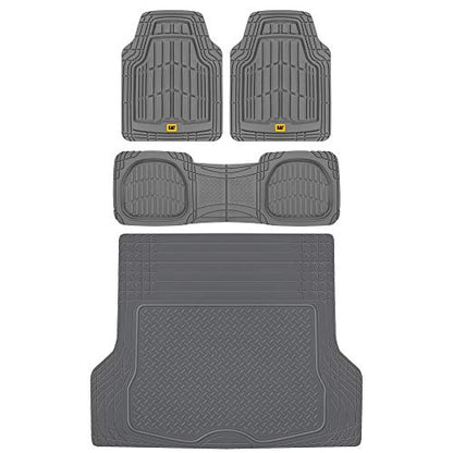 BDK Cat® CAMT-1003 (3-Piece) Deep Dish Rubber Car Floor Mats with Trunk Cargo Liner, Heavy Duty All Weather Trim to Fit Front & Rear Combo Set for Car Sedan SUV Van - color: Gray
