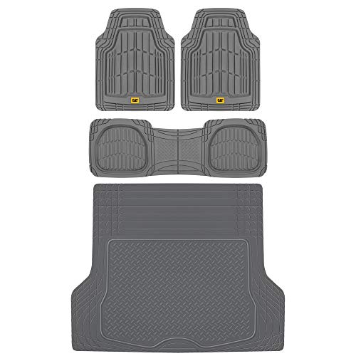 BDK Cat® CAMT-1003 (3-Piece) Deep Dish Rubber Car Floor Mats with Trunk Cargo Liner, Heavy Duty All Weather Trim to Fit Front & Rear Combo Set for Car Sedan SUV Van - color: Gray