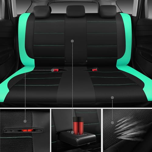 CAR PASS Leather Seat Covers, Breathable Universal Car Seat Cover Full Set for Cute Women Girly,Super 5mm Composite Sponge Inside,Airbag Compatible Fits Most Auto,SUVs,Trucks,Vans(Full Set,Black&Mint) - color: Black Mint, size: Full Set