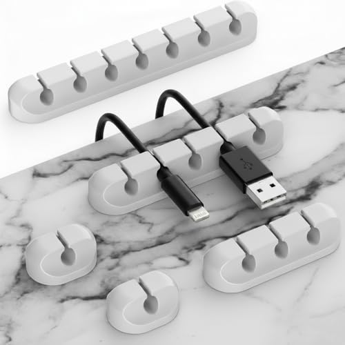 Cord Holder Cable Organizer Clips – Self Adhesive Cord Organizer for Desk, Car, Nightstands, Office, Grey Silicone Cord Keeper Cable Clips Wire Holders for Charger Cords (7-5-3-1-1 Slots) - color: grey