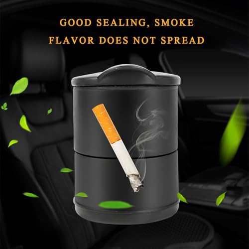 Yourkar Car Ashtray with Lid, Automotive Ashtray with Lid Smell Proof, Smokeless Cigarette Ashtray Holder Cup with LED Blue Light for Most Vehicles, Universal Car Accessories - color: With Light
