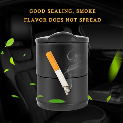 Yourkar Car Ashtray with Lid, Automotive Ashtray with Lid Smell Proof, Smokeless Cigarette Ashtray Holder Cup with LED Blue Light for Most Vehicles, Universal Car Accessories - color: With Light