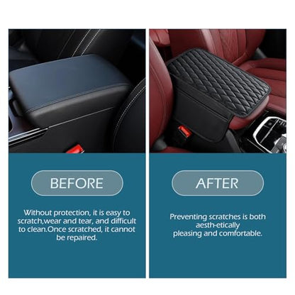 Car Center Console Cover, Leather Auto Arm Rest Cover with Side Storage Bags, Wear-Resistant Storage-Enabled Console Pad, Universal for Most Cars, Trucks and Vans (Black) - color: Black