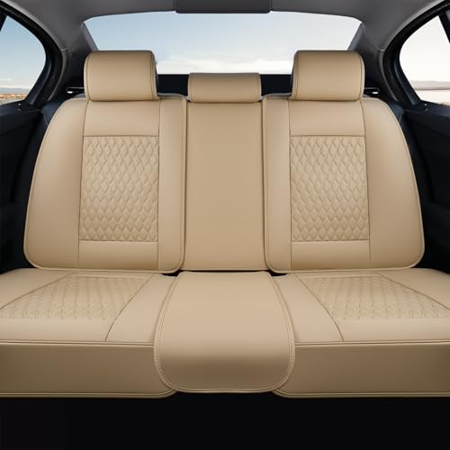 Coverado Leather Rear Seat Covers for Cars, Waterproof Back Seat Cover, Universal Automotive Seat Cushion Protector for Most Cars Trucks SUV (Beige) - color: A/Beige, size: Rear
