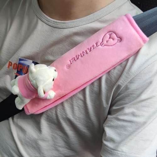 Tianmei 2Pcs Bear Doll Styling Faux Suede Car Seat Belt Strap Cover Shoulder Strap Pad (Pink Color) - color: Bear Pink - 2PCS