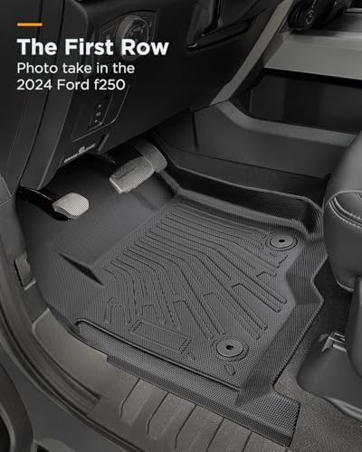 CarQiWireless Floor Mats for Ford F-250/F-350/F-450 2017-2024 2025 2026 Super Duty Crew Cab（Not Fit Exteded/Regular Cab）,All Weather Heavy-Duty TPE Full Set Liners Truck mats Accessories
